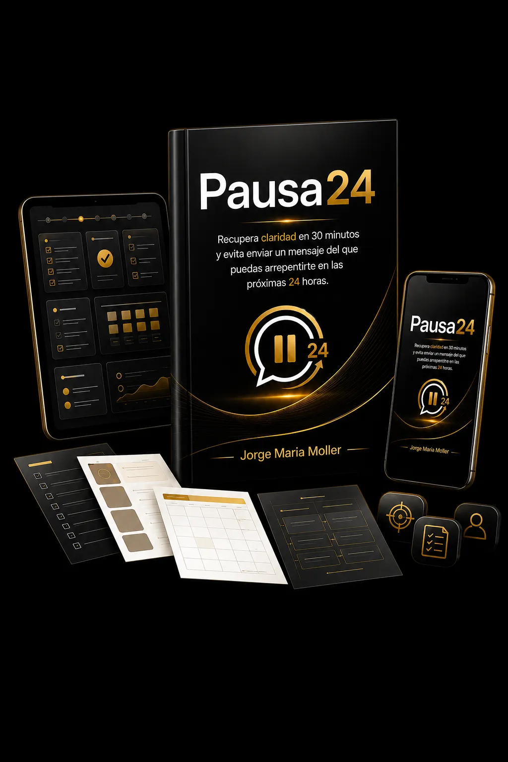 Mockup de Pausa24 sobre fondo negro